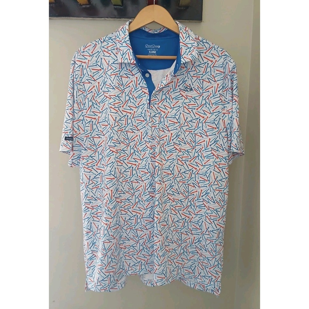 Good Good Scramble Polo Shirt Size XL Tee Print Performance Preppy Golf UPF 50
